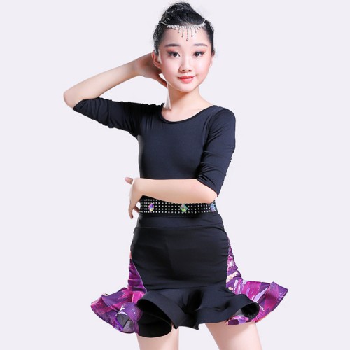 Kids latin dresses for girls gymnastics practice stage performance competition salsa chacha rumba dancing dresses